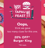 foodpanda: Burger King 20% Off PLUS Promo Code Worth up to RM10